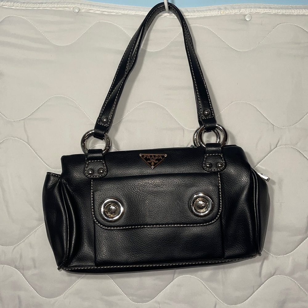 PRADA black leather shoulder handbag excellent preowned condition